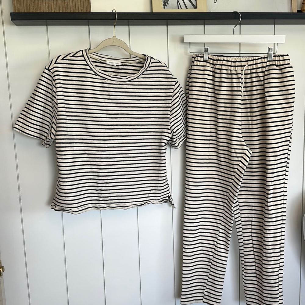 Striped Lounge Pants & Tee Set - Black/White